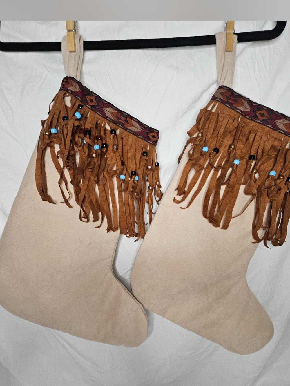 Christmas Native 2 Stocking Cotton Blend Hand-Made Fringe